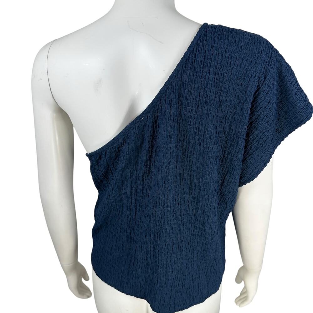 Free People Navy One-Shoulder Blouse Sz L - Picture 5 of 7